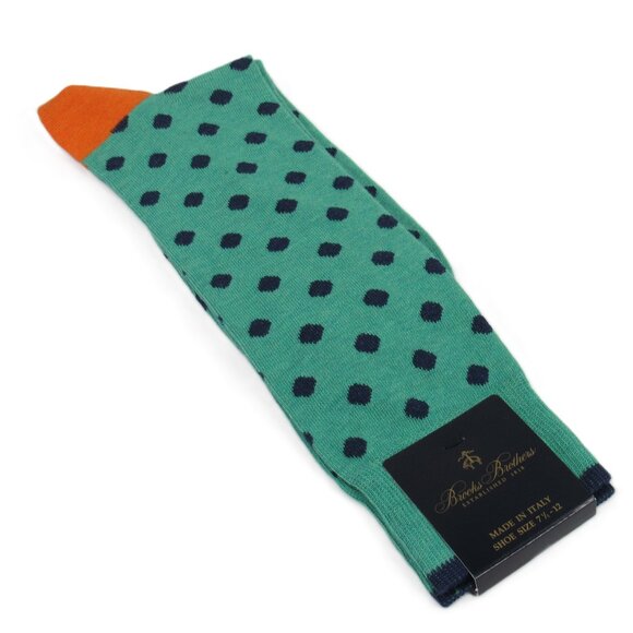 Brooks Brothers Men's Polka Dot Dress Socks Turquoise Green Made in Italy - Picture 2 of 3